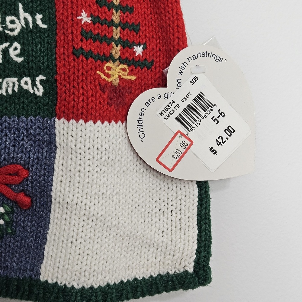 Hartstrings Knit Sweater Vest Kid Sz 5‎ Christmas Holiday Bells Vintage NEW - Picture 5 of 10